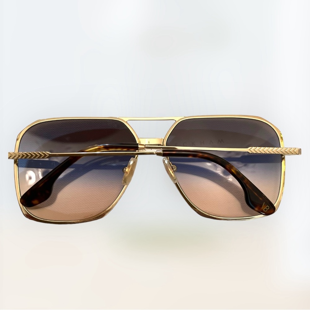 Victoria Beckham Double Bridge V-Line Navigator In Gold-Tortoise- 59mm $325 New - Picture 5 of 14
